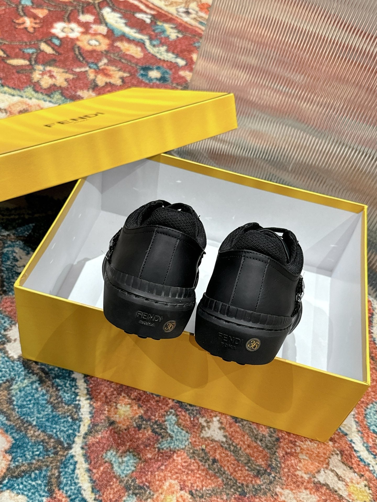 RUNWAY SEQUIN CASUAL SHOES IN BLACK CALFSKIN