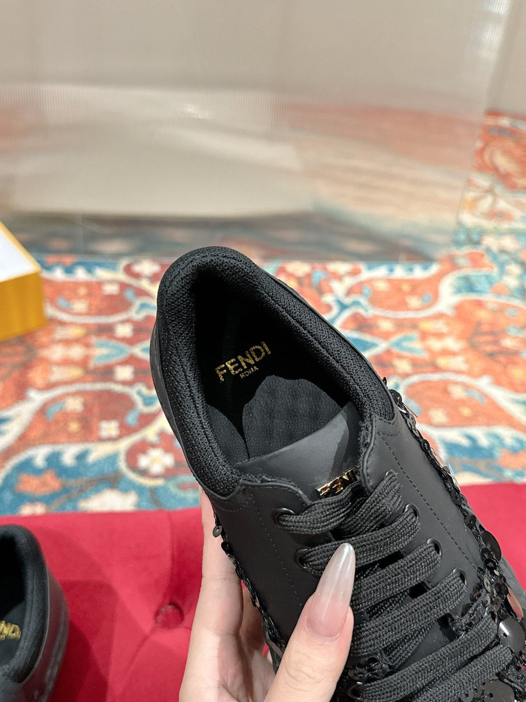 RUNWAY SEQUIN CASUAL SHOES IN BLACK CALFSKIN