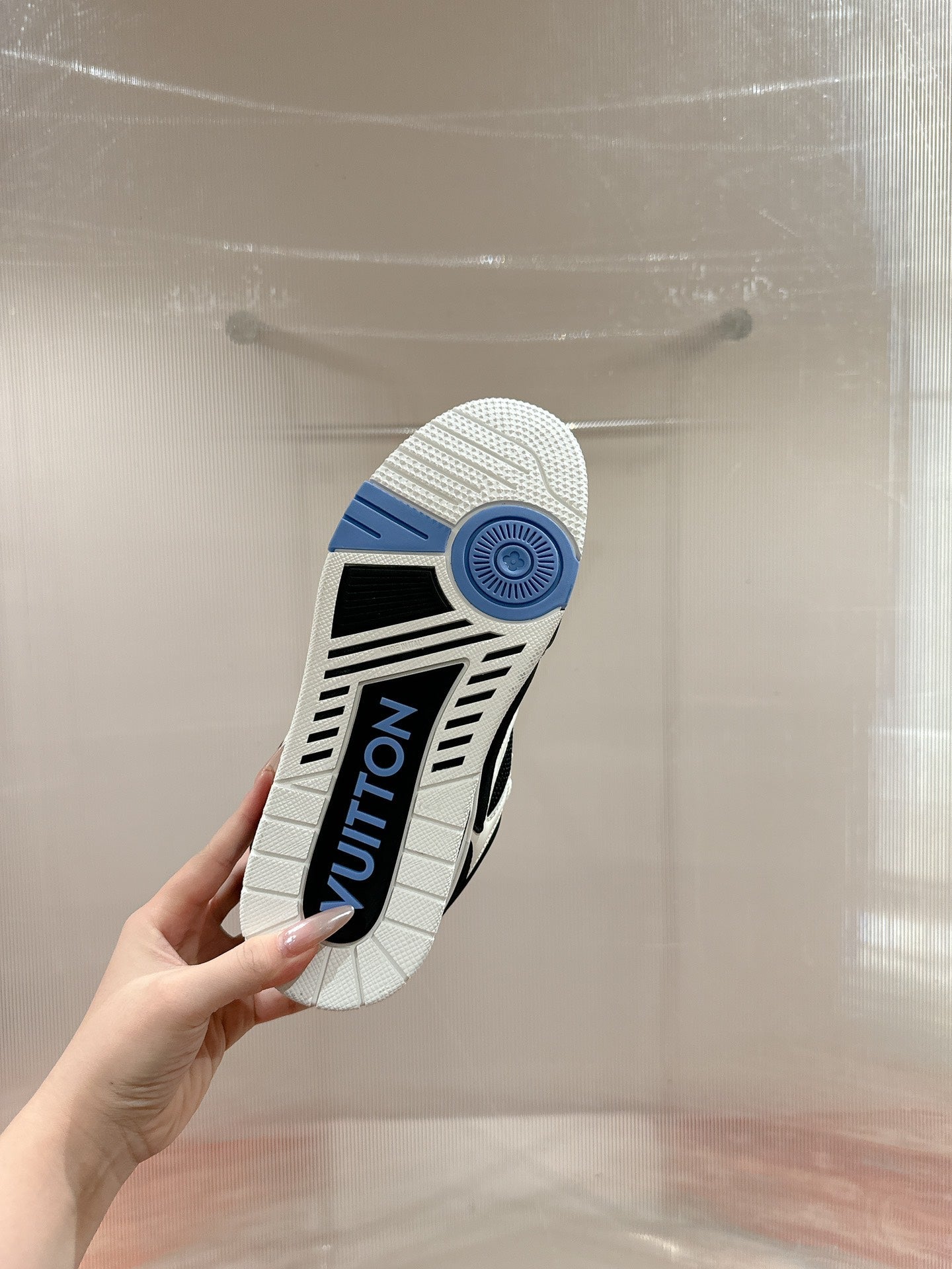 LV SKATE SNEAKER IN WHITE MIX BLACK AND SKY BLUE CALFSKIN