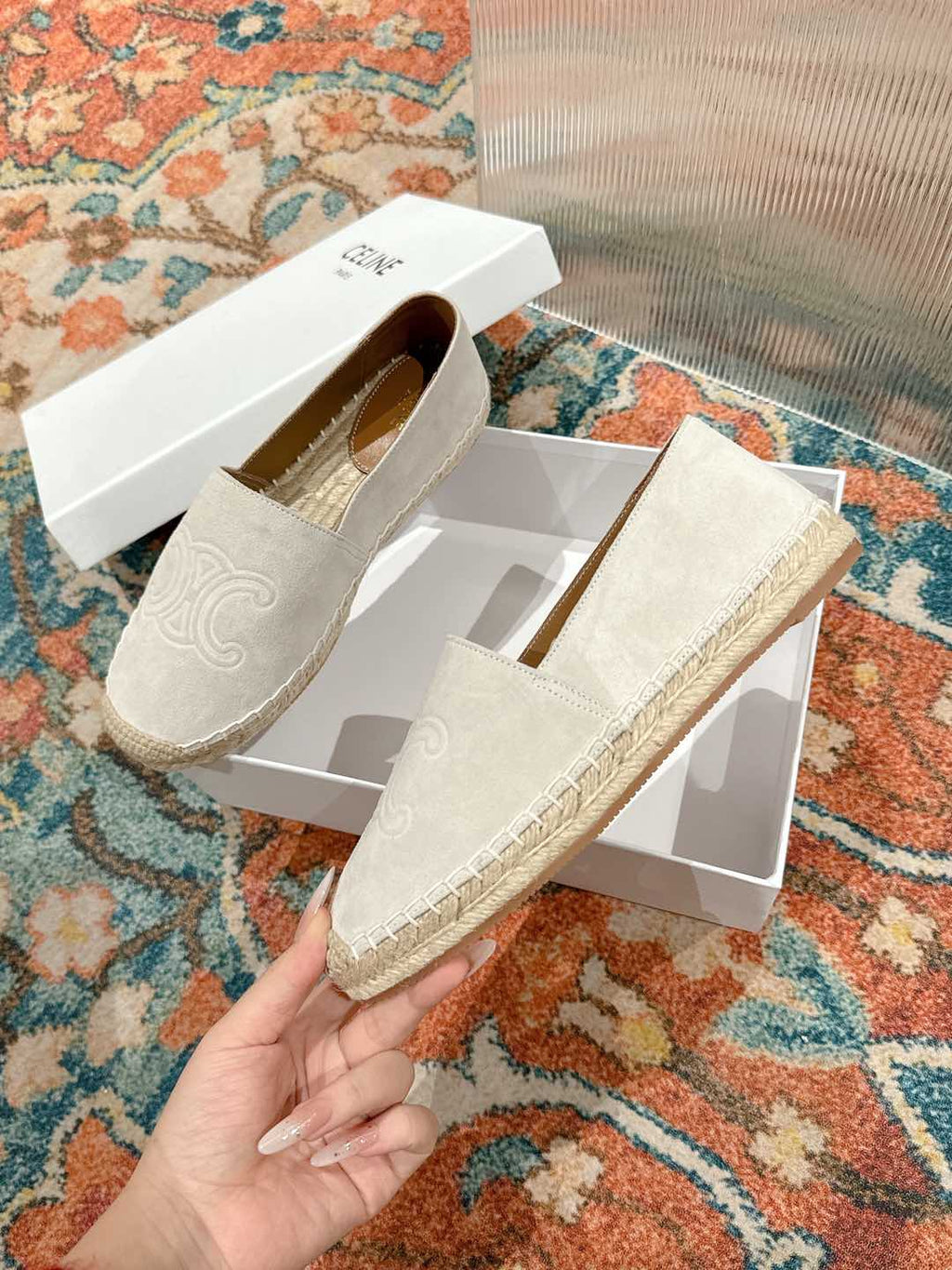 ESPADRILLES WHITE SUEDE EMBOSSED LOGO