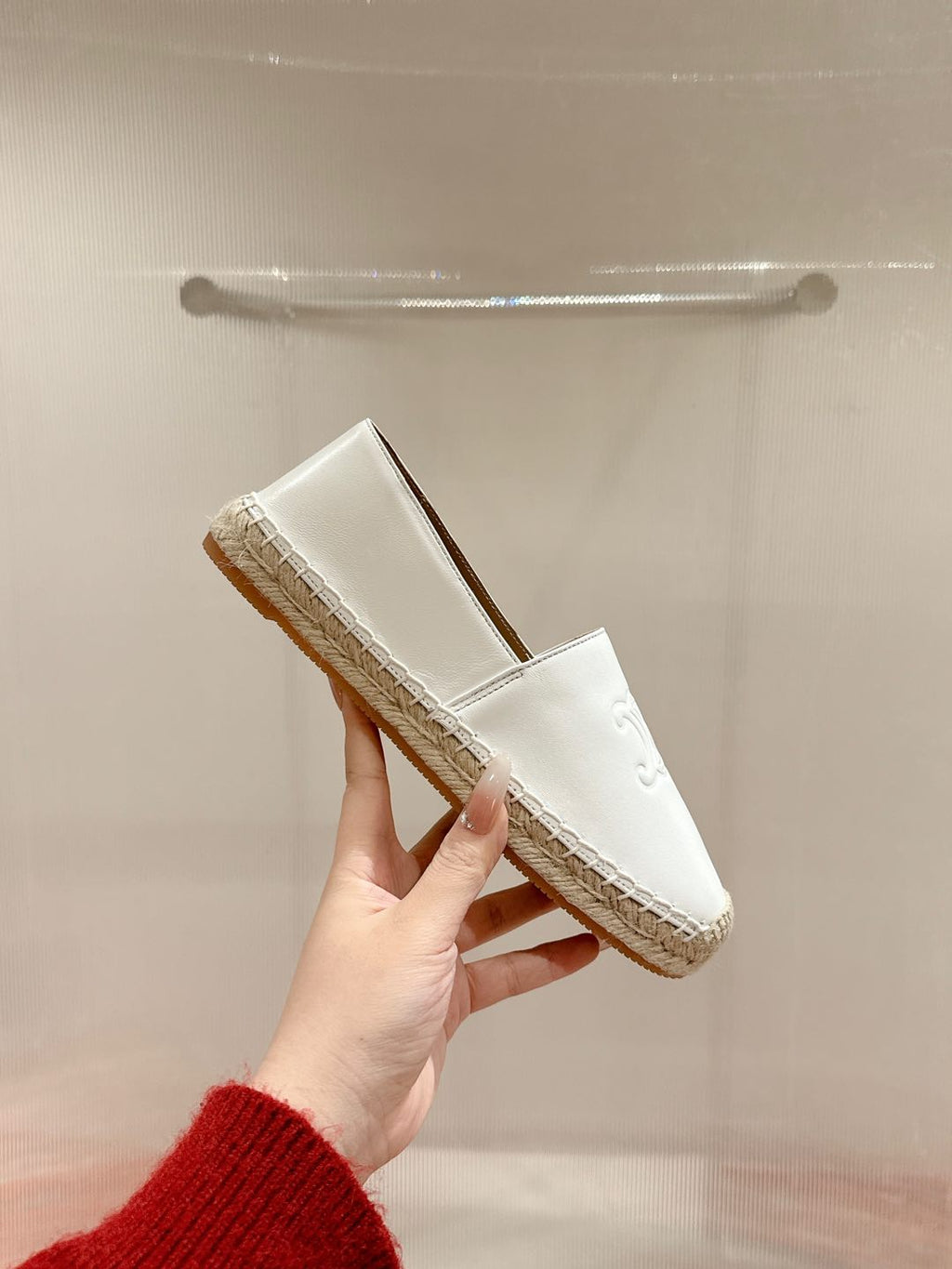 ESPADRILLES WHITE SHINY CALFSKIN EMBOSSED LOGO