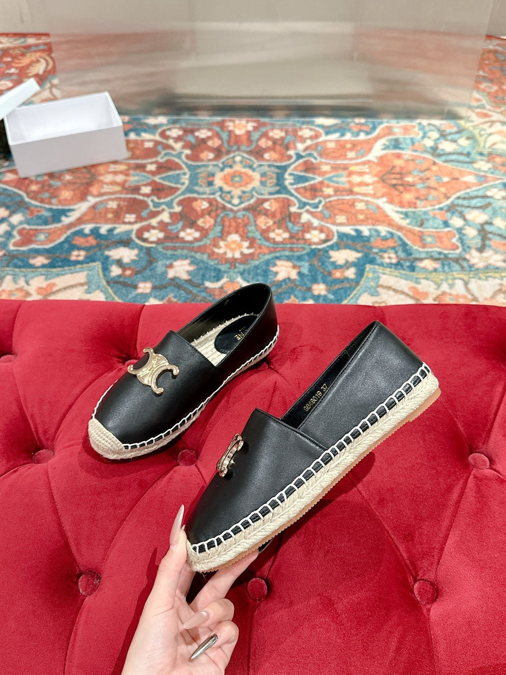ESPADRILLES BLACK LAMBSKIN GOLD TRIOMPHE
