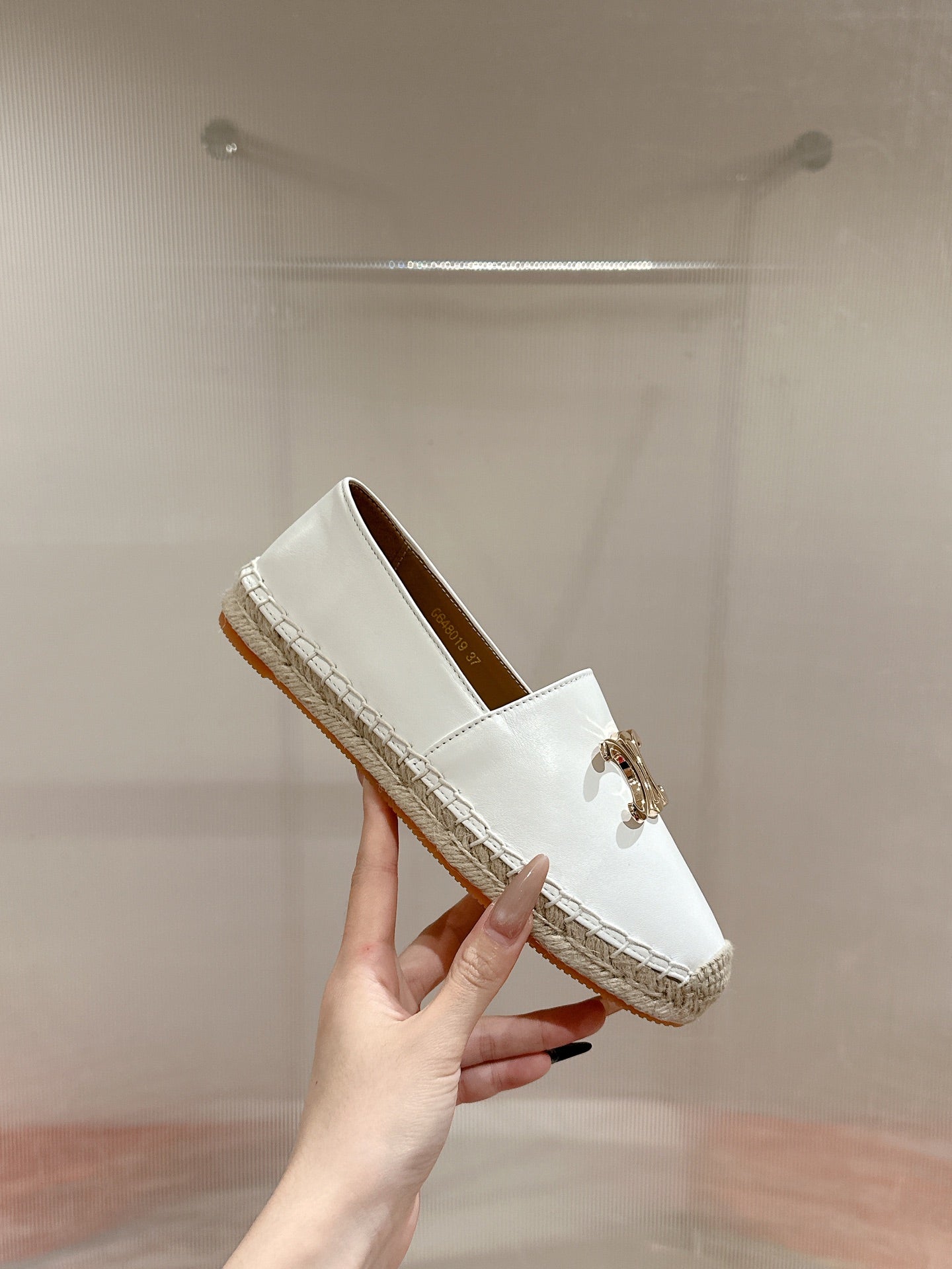 ESPADRILLES WHITE LAMBSKIN GOLD TRIOMPHE