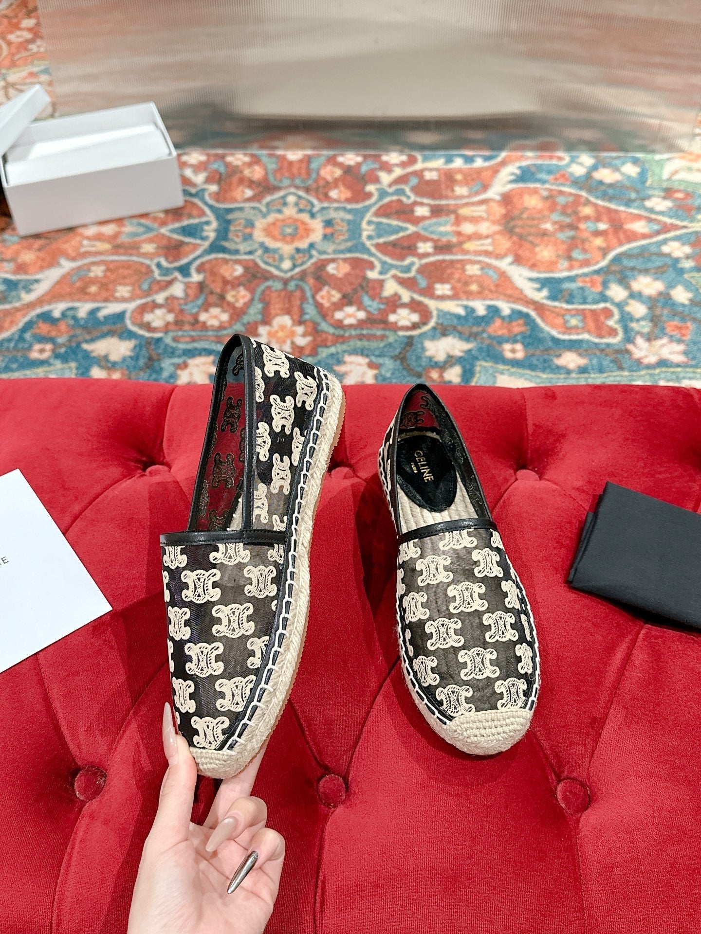 ESPADRILLES IN BLACK MIX BEIGE MESH