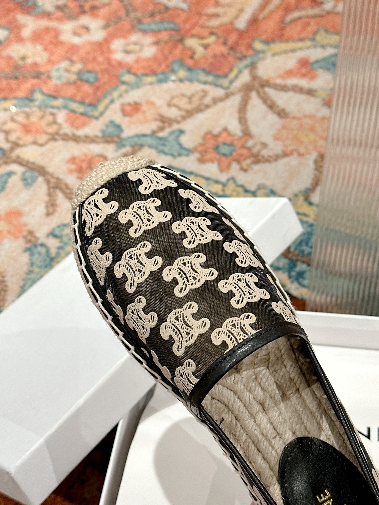 ESPADRILLES IN BLACK MIX BEIGE MESH