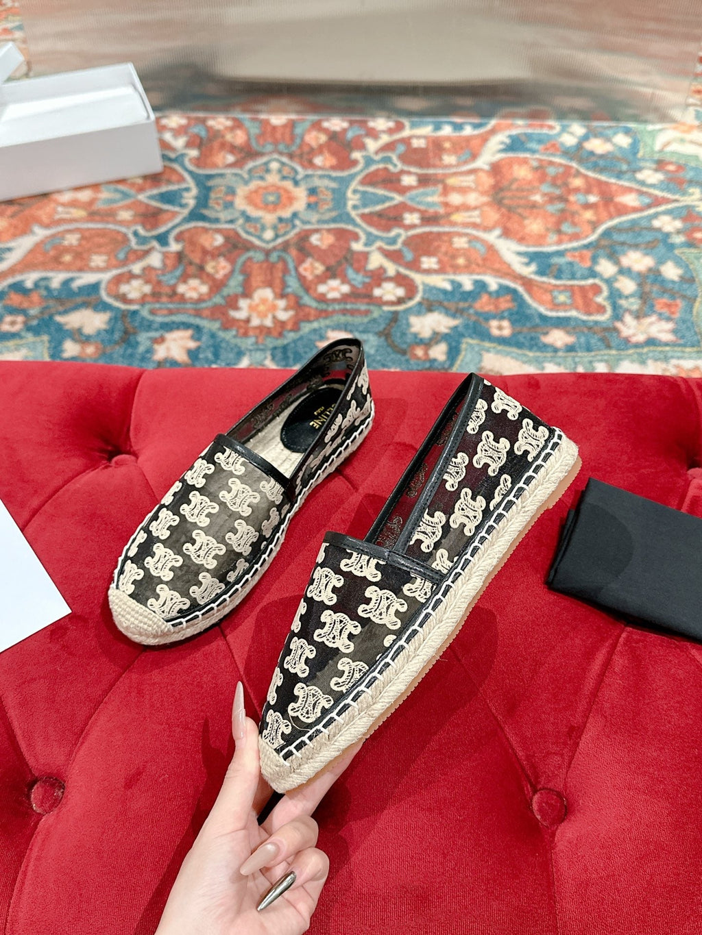 ESPADRILLES IN BLACK MIX BEIGE MESH