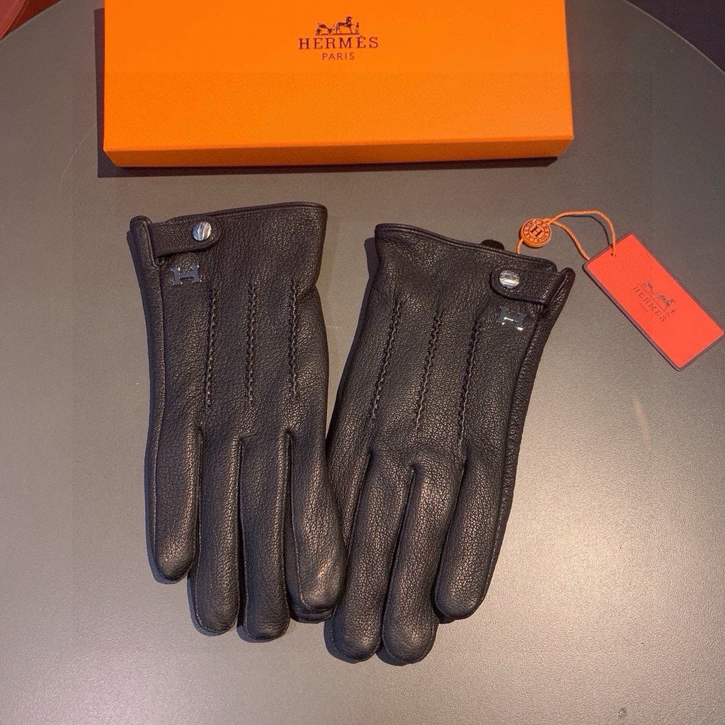 HUBERT GLOVES IN BLACK DEERSKIN WITH LAMB WOOL LINING 432639