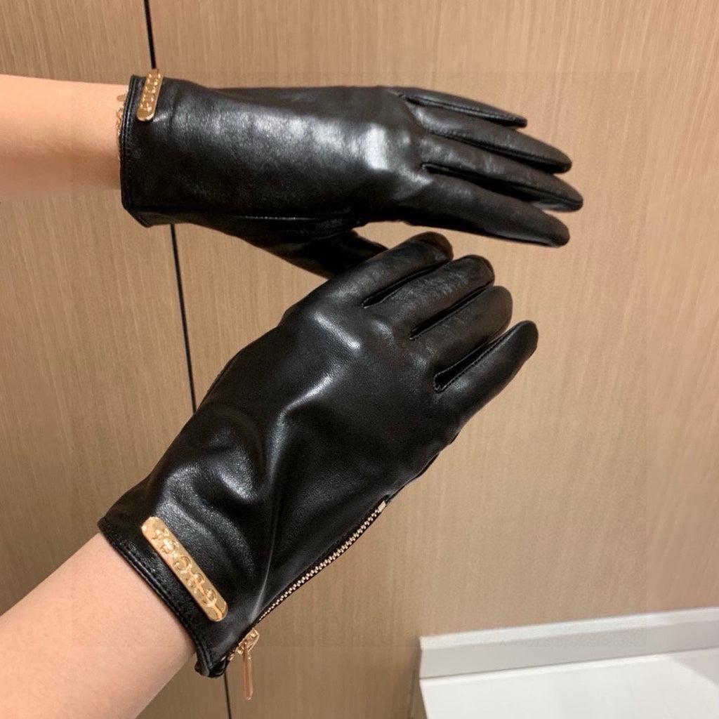 TOUCHSCREEN GLOVES WITH SIDE ZIPPER IN BLACK LAMBSKIN 456311