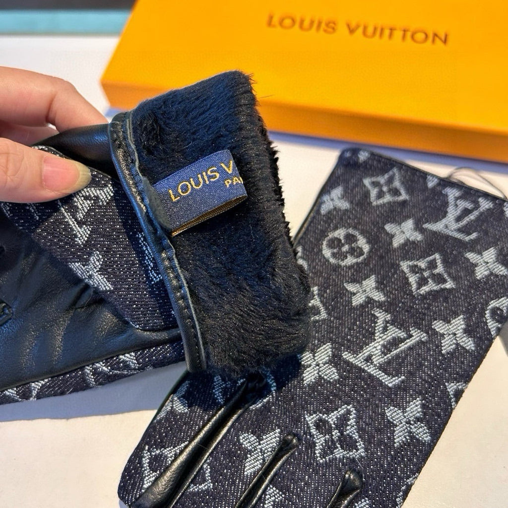 GLOVES IN BLACK MONOGRAM DENIM AND LAMBSKIN 460111