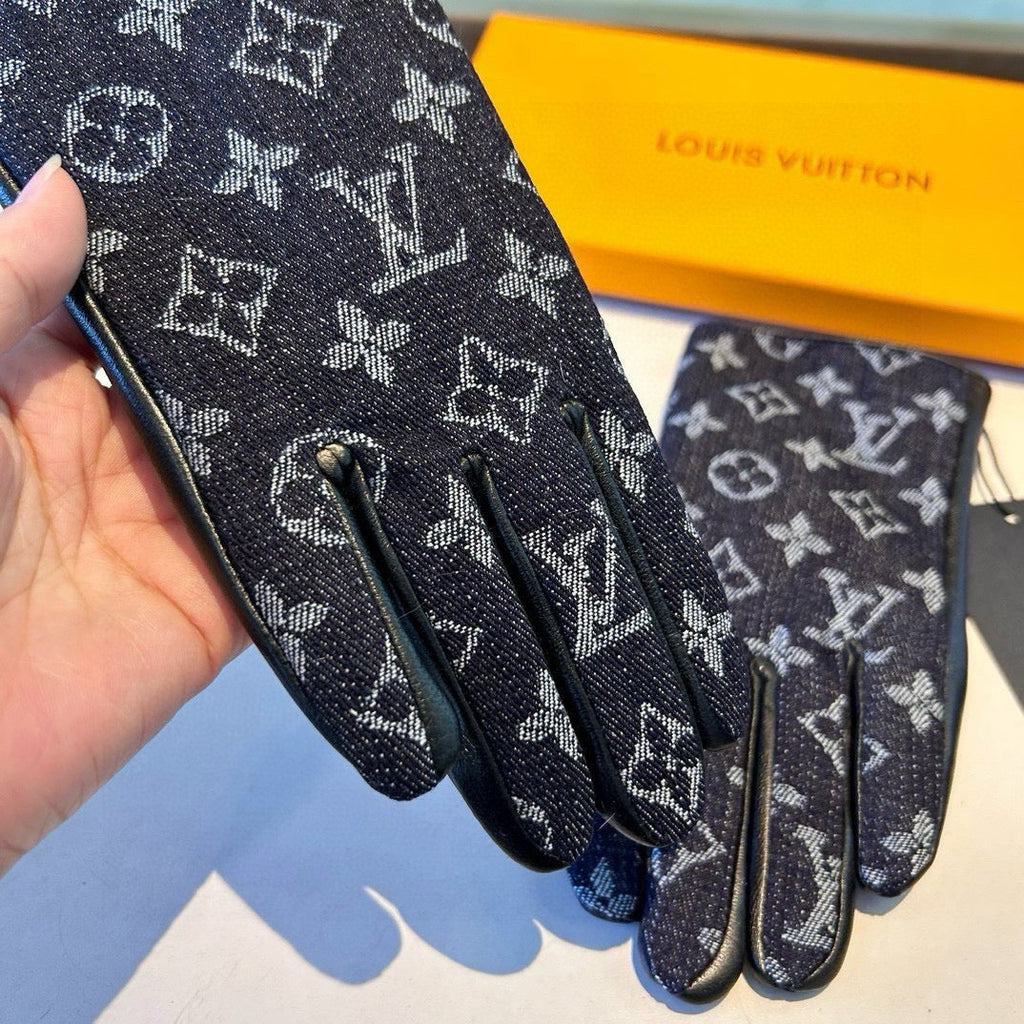 GLOVES IN BLACK MONOGRAM DENIM AND LAMBSKIN 460111