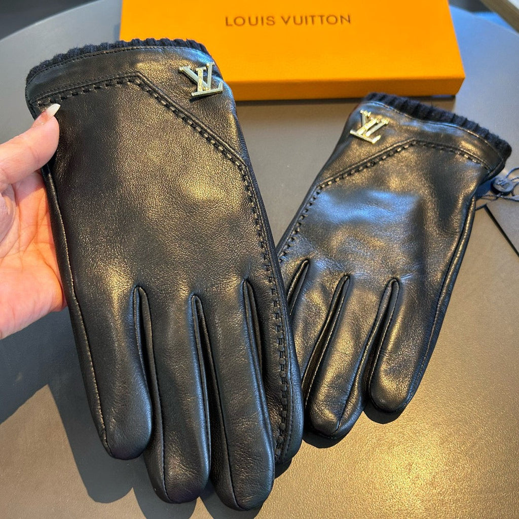 GLOVES IN BLACK LAMBSKIN WITH GOLD LOGO 465009