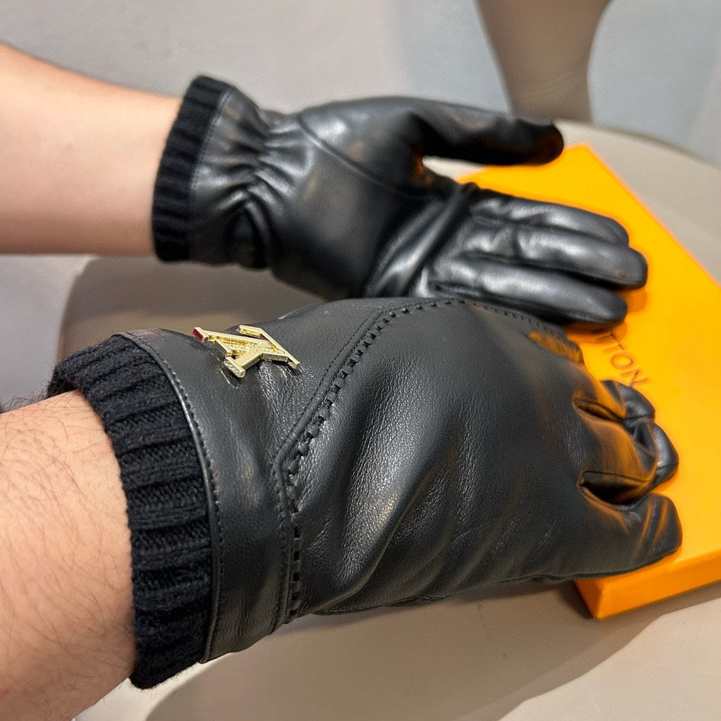 GLOVES IN BLACK LAMBSKIN WITH GOLD LOGO 465009