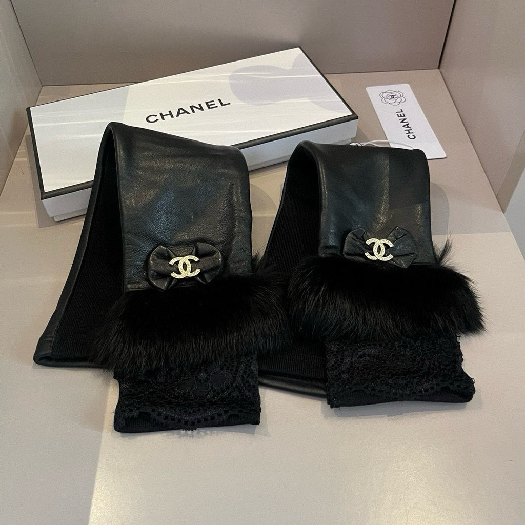 FINGERLESS LONG GLOVES IN BLACK LAMBSKIN WITH RABBIT FUR 465798