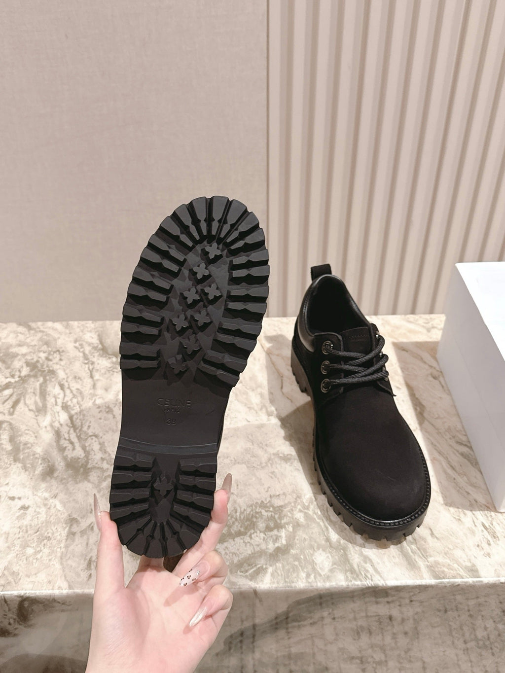 CELINE 25S LOW CUT MARTIN BOOTS IN BLACK CALFSKIN