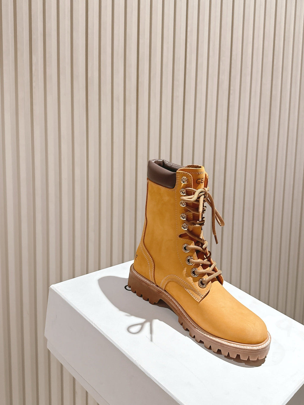 CELINE 25S SHORT MARTIN BOOTS IN MEDIUM ORANGE CALFSKIN