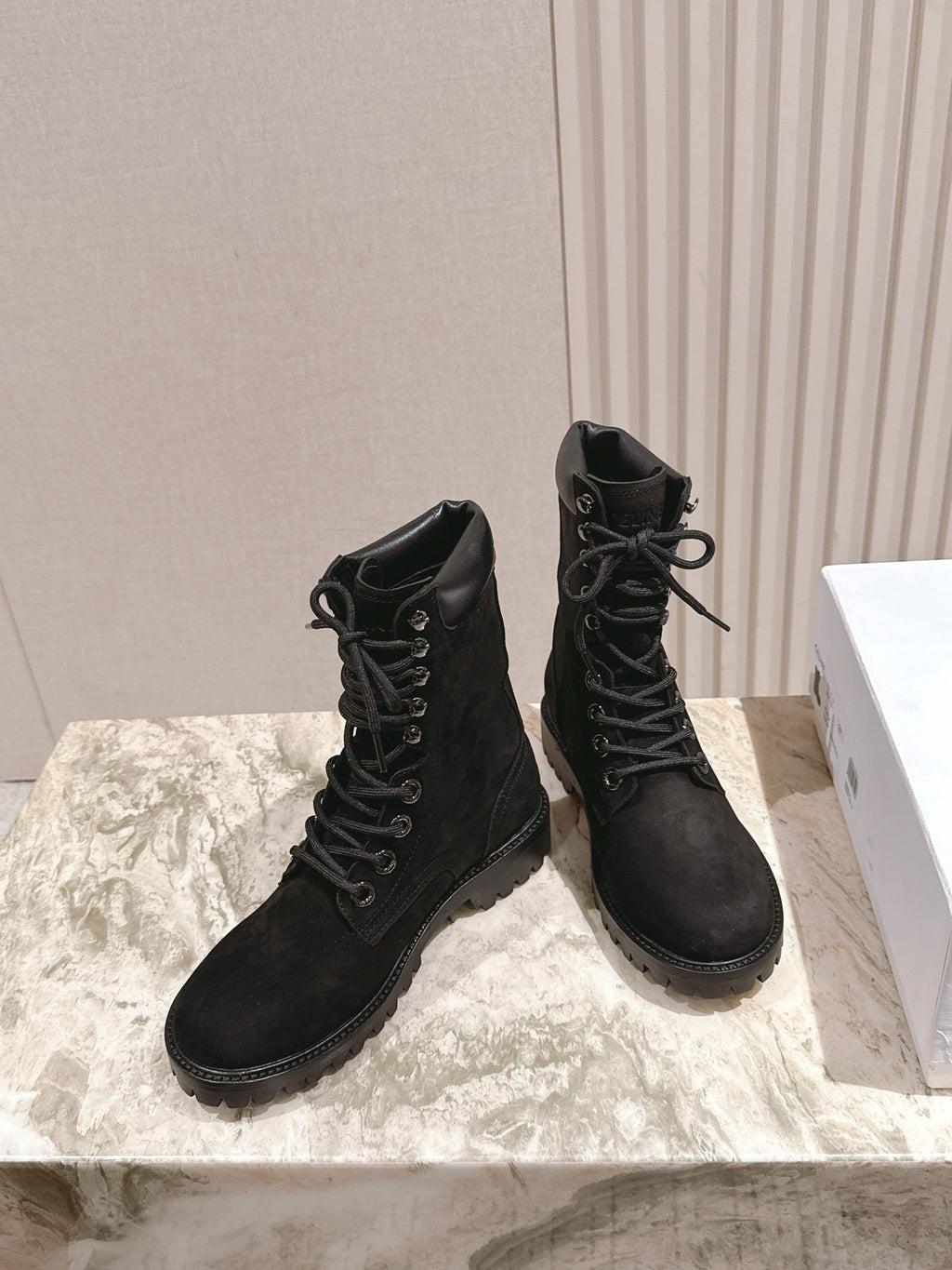 CELINE 25S SHORT MARTIN BOOTS IN BLACK CALFSKIN