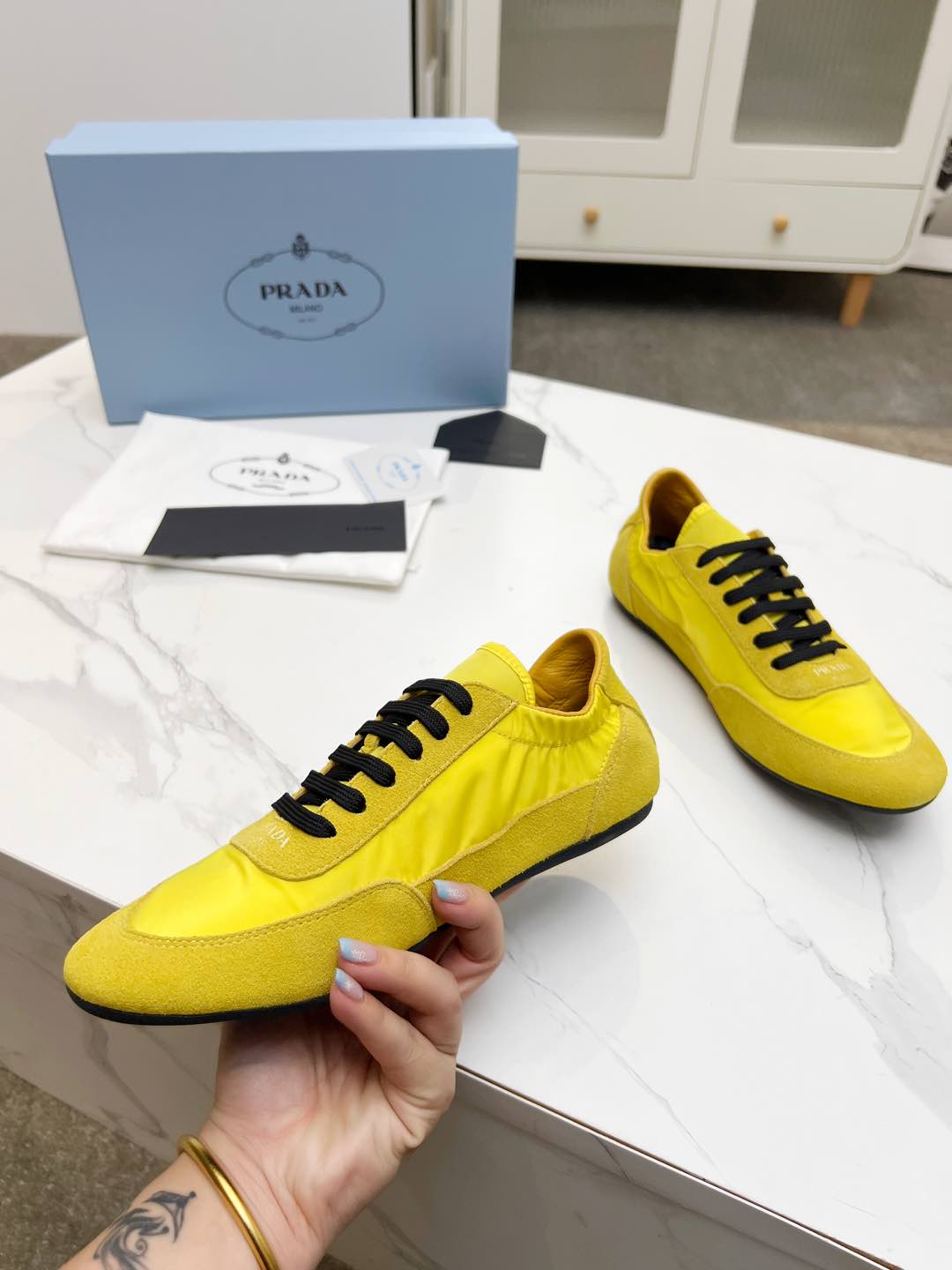 COLLAPSE SNEAKERS IN YELLOW SUEDE AND NYLON