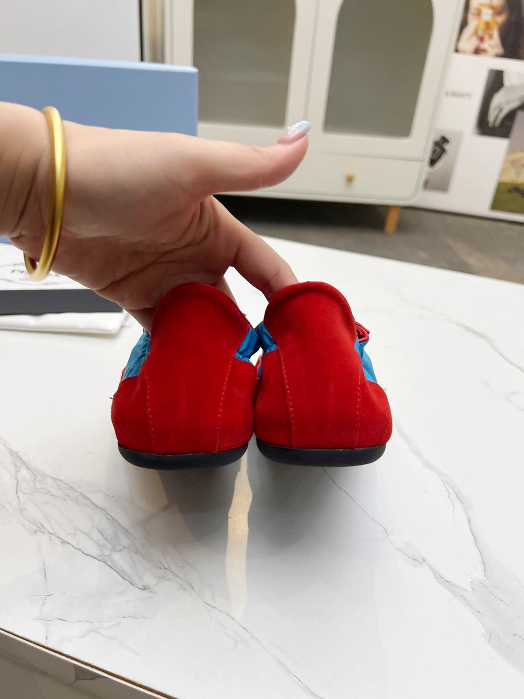 COLLAPSE SNEAKERS IN RED SUEDE AND SKY BLUE NYLON