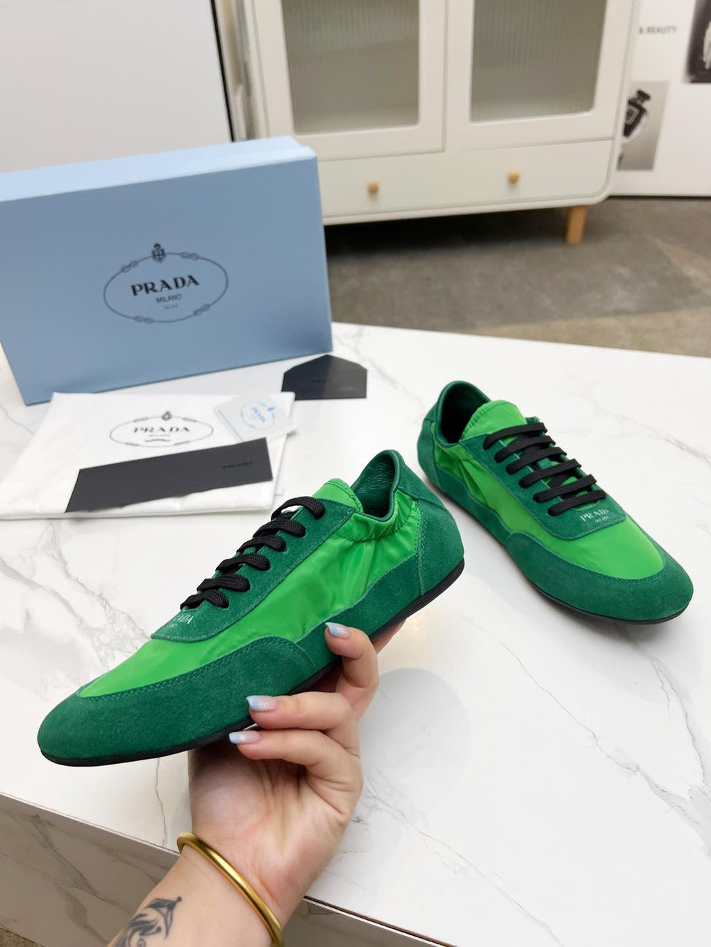 COLLAPSE SNEAKERS IN GREEN SUEDE AND NYLON