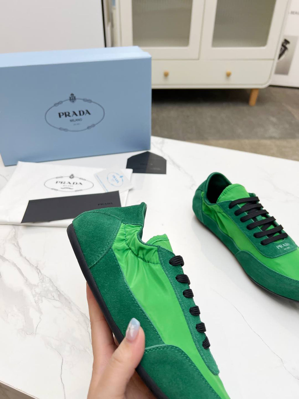 COLLAPSE SNEAKERS IN GREEN SUEDE AND NYLON