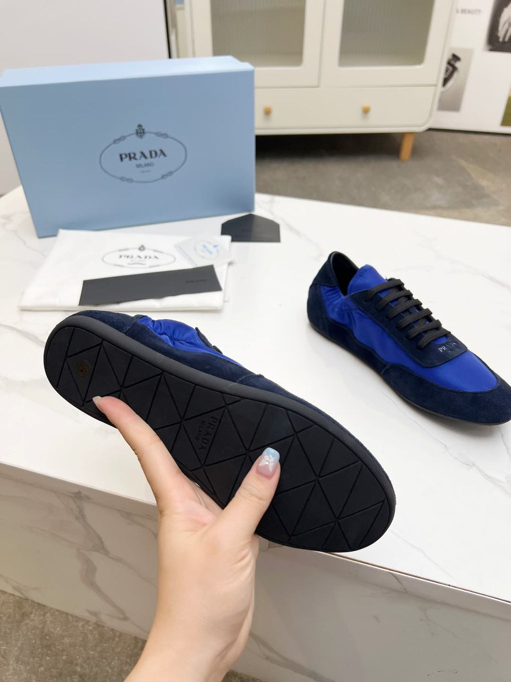 COLLAPSE SNEAKERS IN BLUE SUEDE AND NYLON