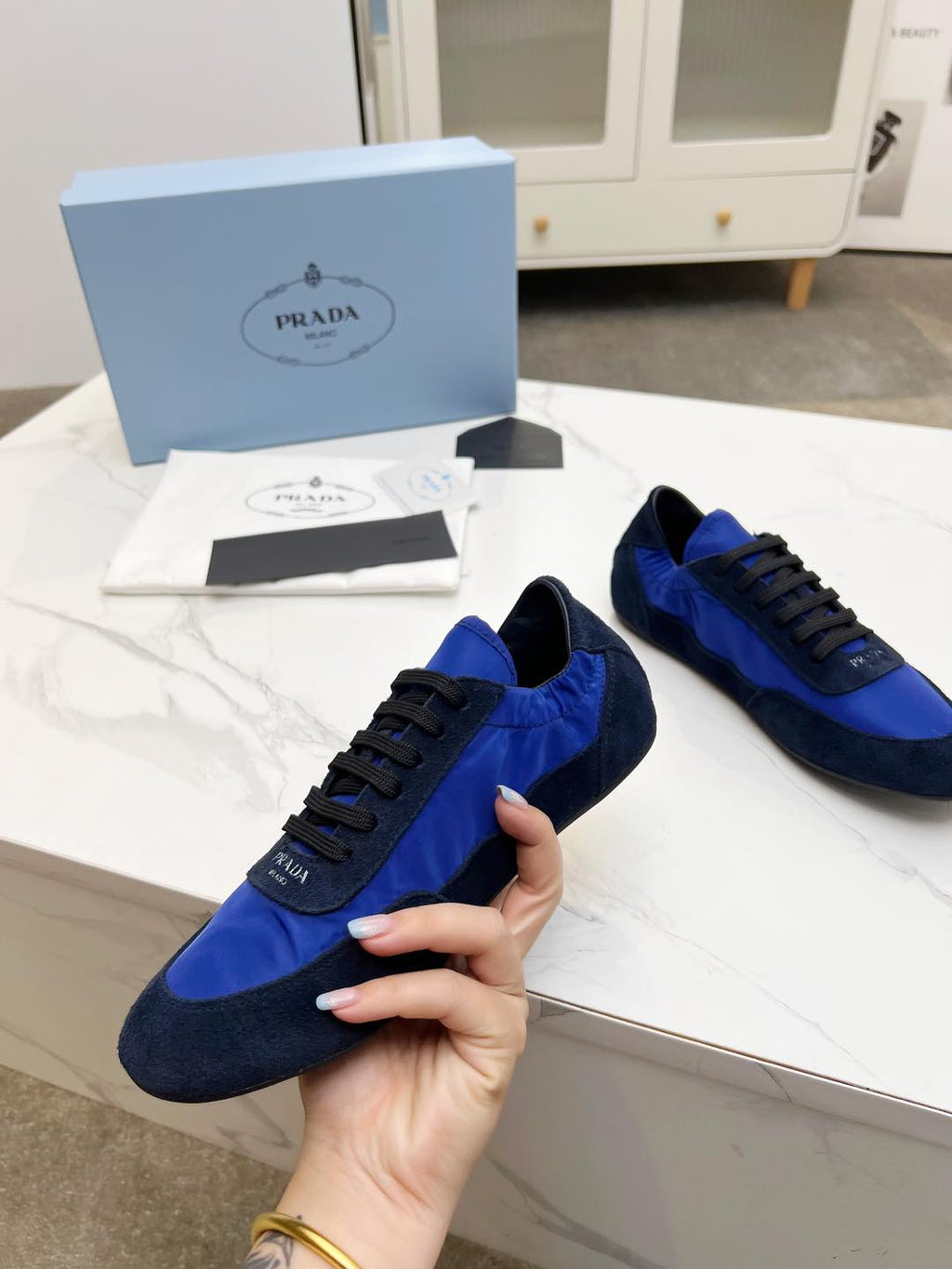 COLLAPSE SNEAKERS IN BLUE SUEDE AND NYLON