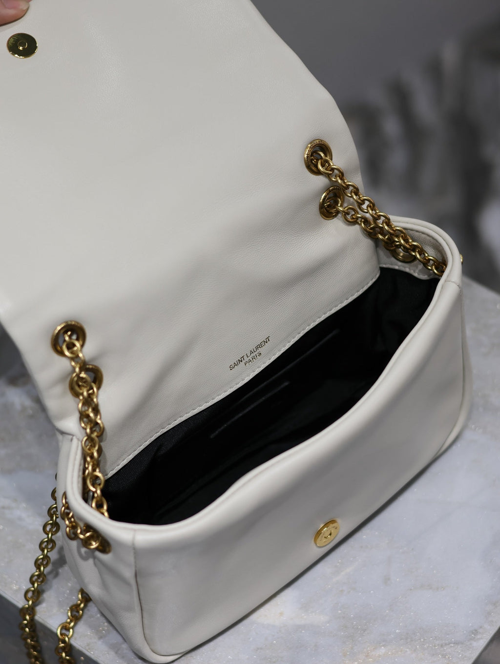 YSL 25S JAMIE MINI 20 IN BLANC VINTAGE LAMBSKIN GOLD HARDWARE