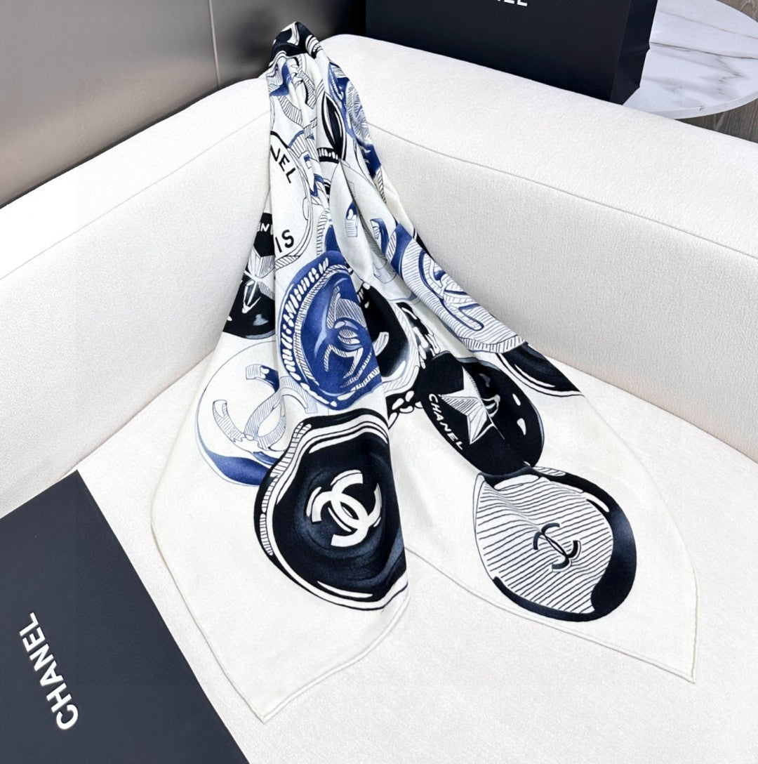 CHANEL 25S SCARF 140 IN CASHMERE SILK 642080