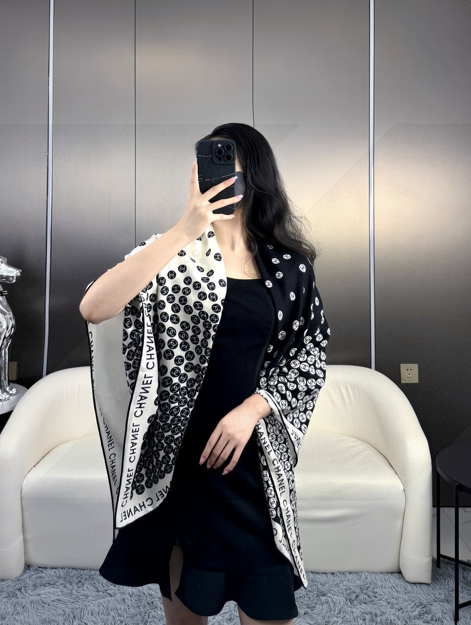 CHANEL 25S SCARF 140 IN CASHMERE SILK 702020