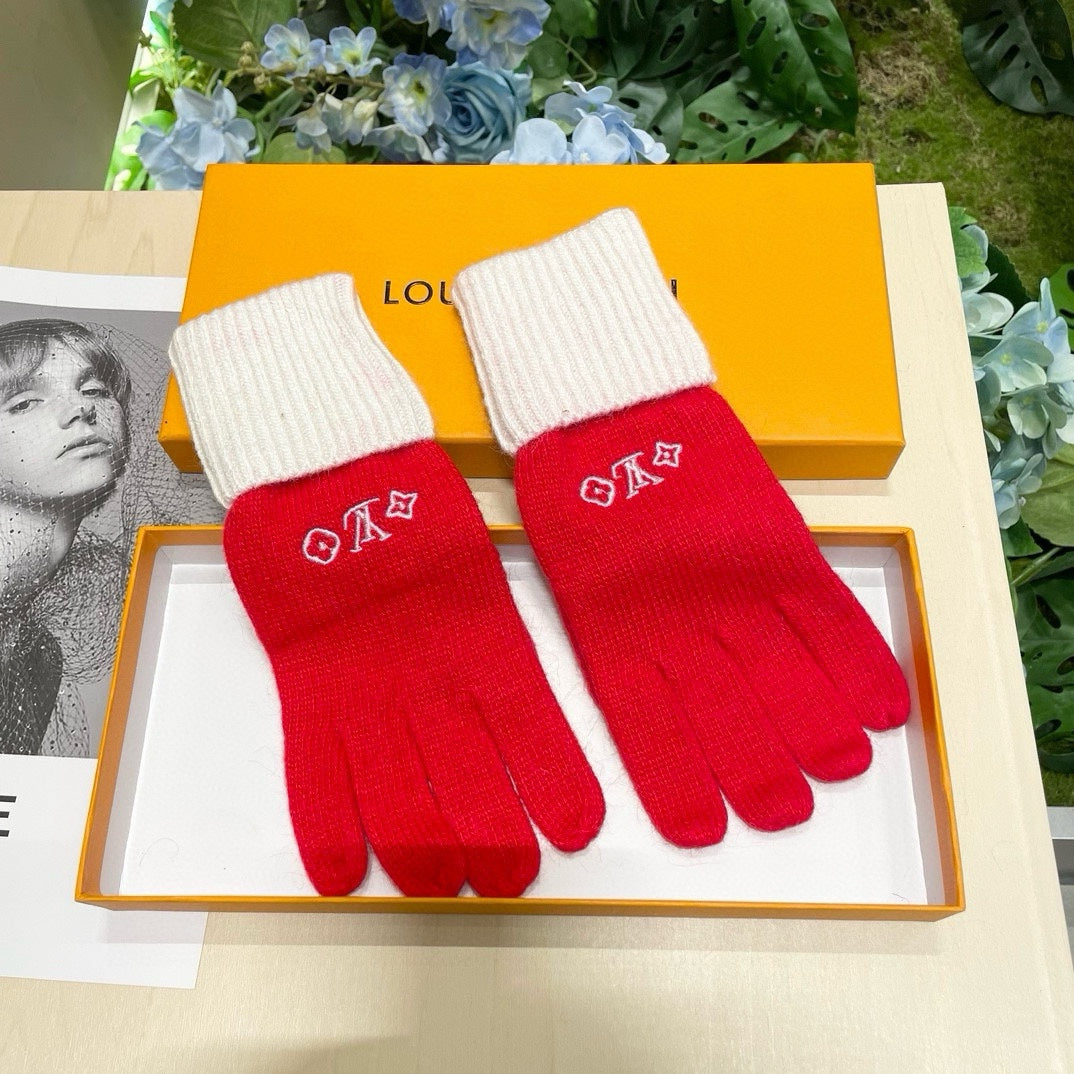 GLOVES IN CHERRY RED MIX WHITE WOOL 458551