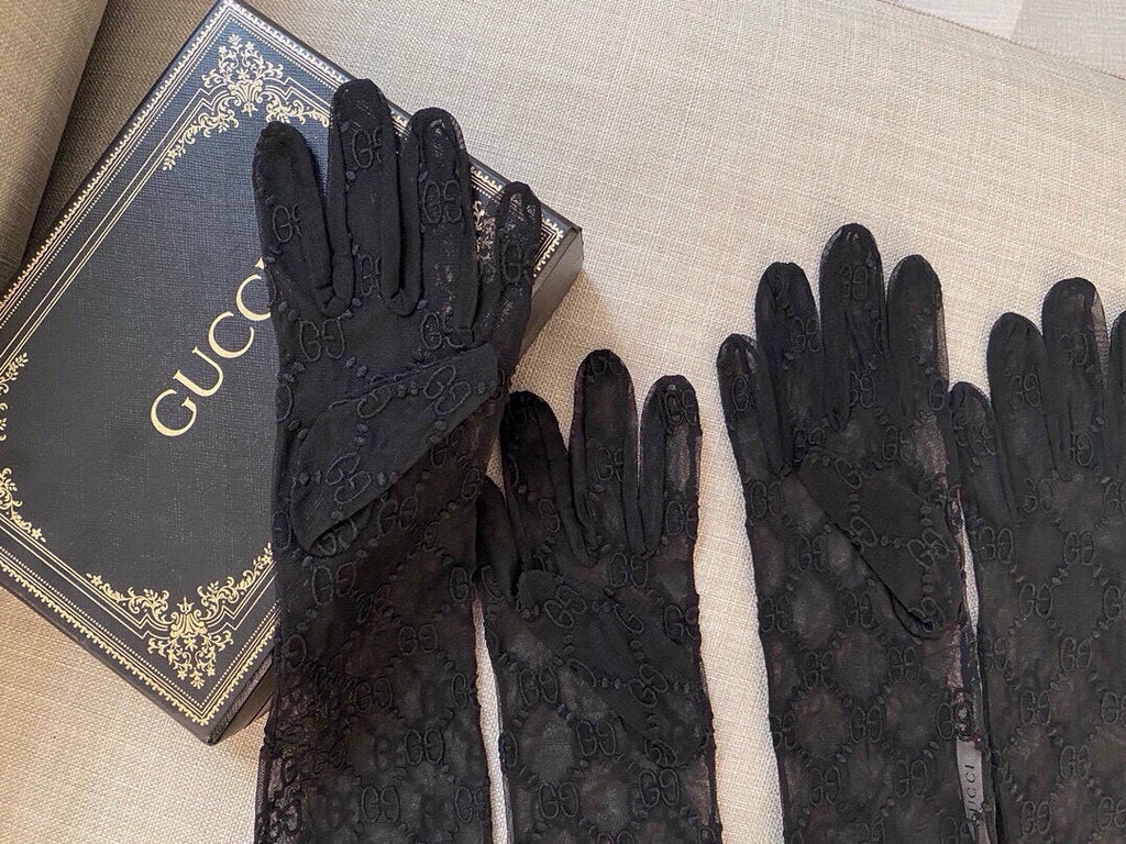 EMBROIDERED LACE MESH GLOVES BLACK 462433
