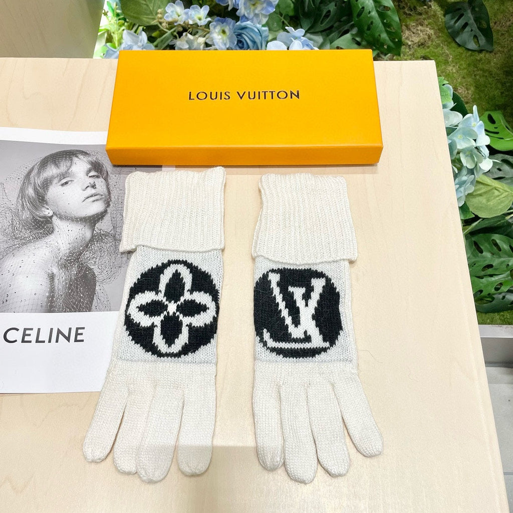 LV GLOVES IN WHITE MIX BLACK WOOL 464989