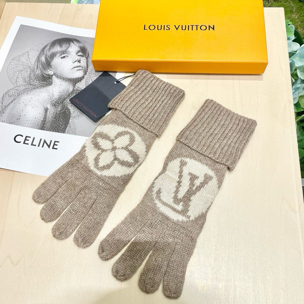 LV GLOVES IN DESERT BROWN WOOL 464990