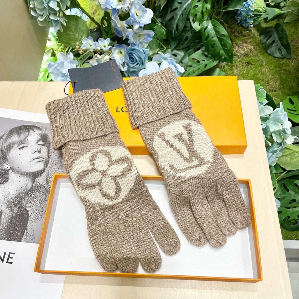 LV GLOVES IN DESERT BROWN WOOL 464990