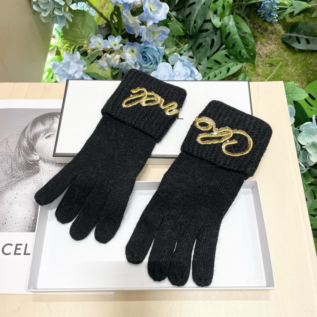 GLOVES IN BLACK WOOL WITH YELLOW LOGO 465778