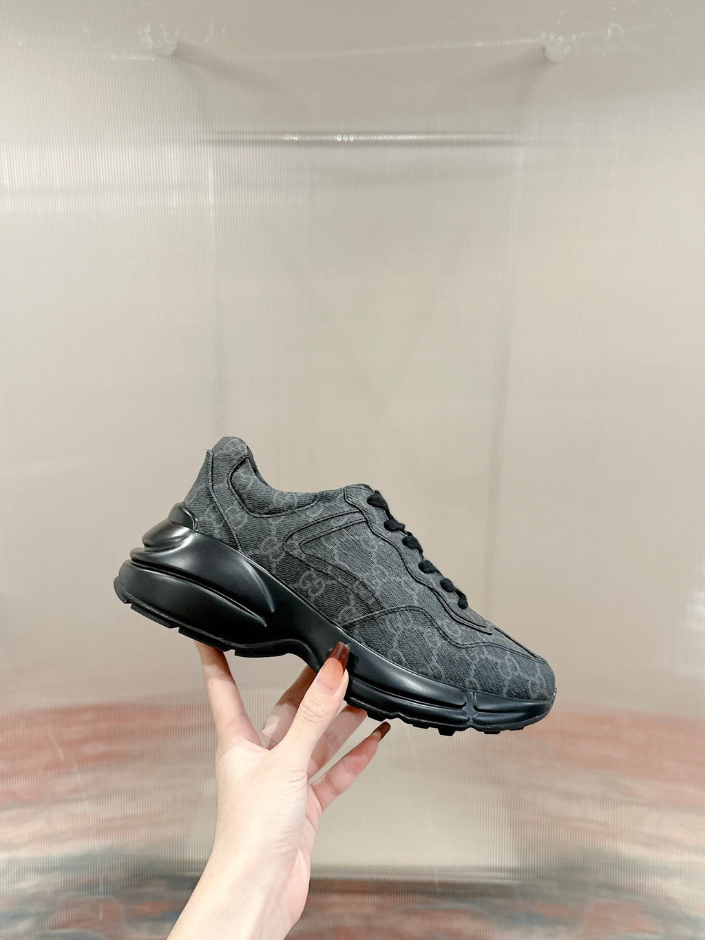 GG RHYTON TRAINER CHARCOAL CALFSKIN