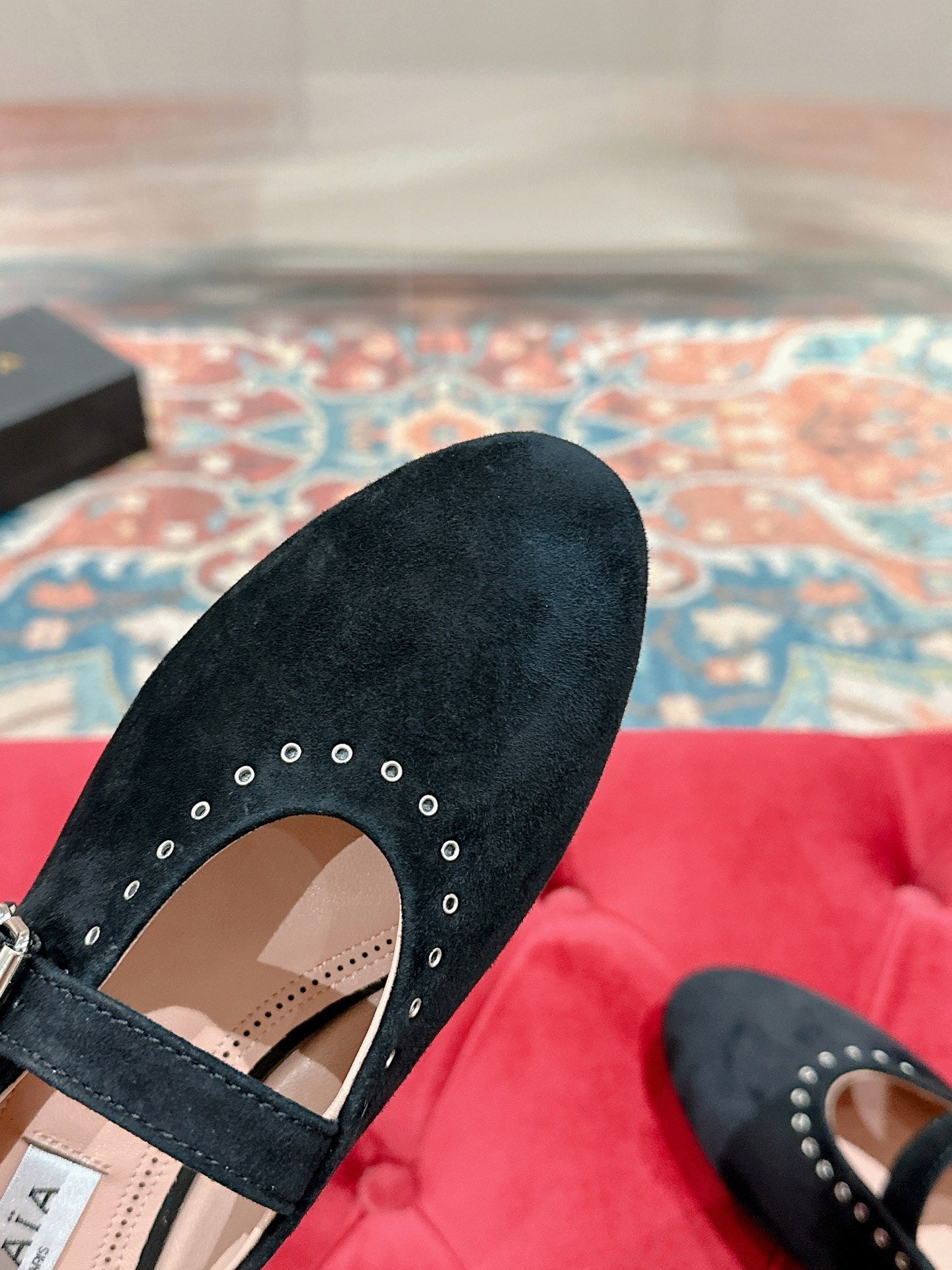 ALAIA MARY JANE IN BLACK SUEDE WITH SILVER HARDWARE