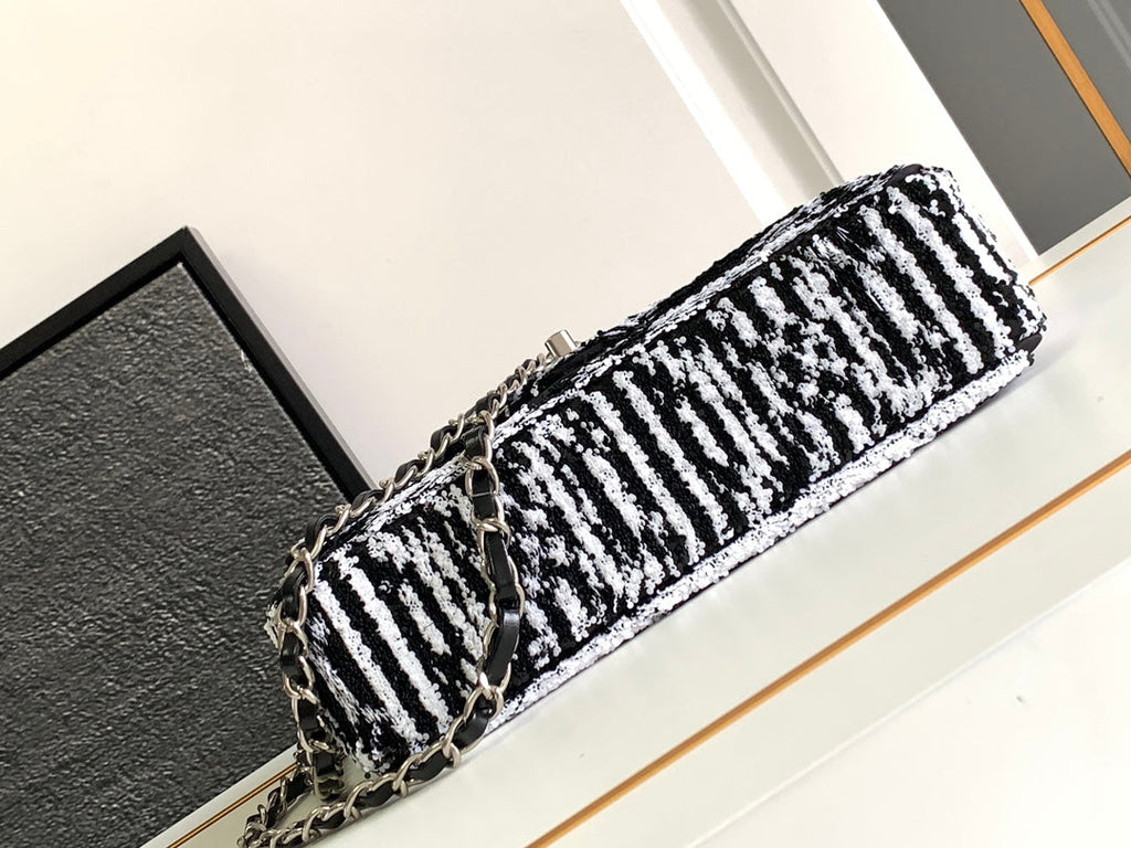 CHANEL 25S FLAP BAG 25 CM IN WHITE MIX BLACK SEQUINS