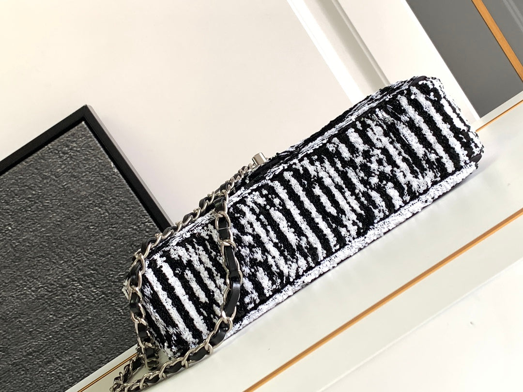 CHANEL 25S FLAP BAG 25 CM IN WHITE MIX BLACK SEQUINS