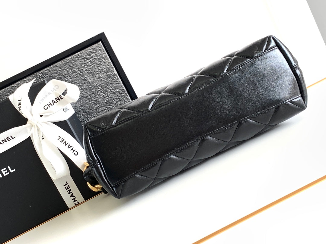 CHANEL 25S HOBO BAG 26 CM IN BLACK LAMBSKIN WITH GOLD HARDWARE