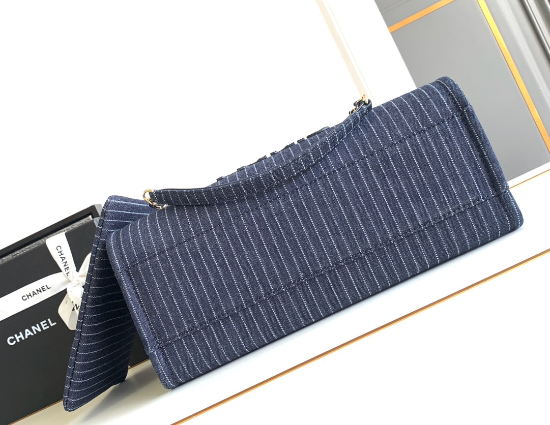 CHANEL 25S TOTE BAG 32 CM IN NAVY BLUE CANVAS