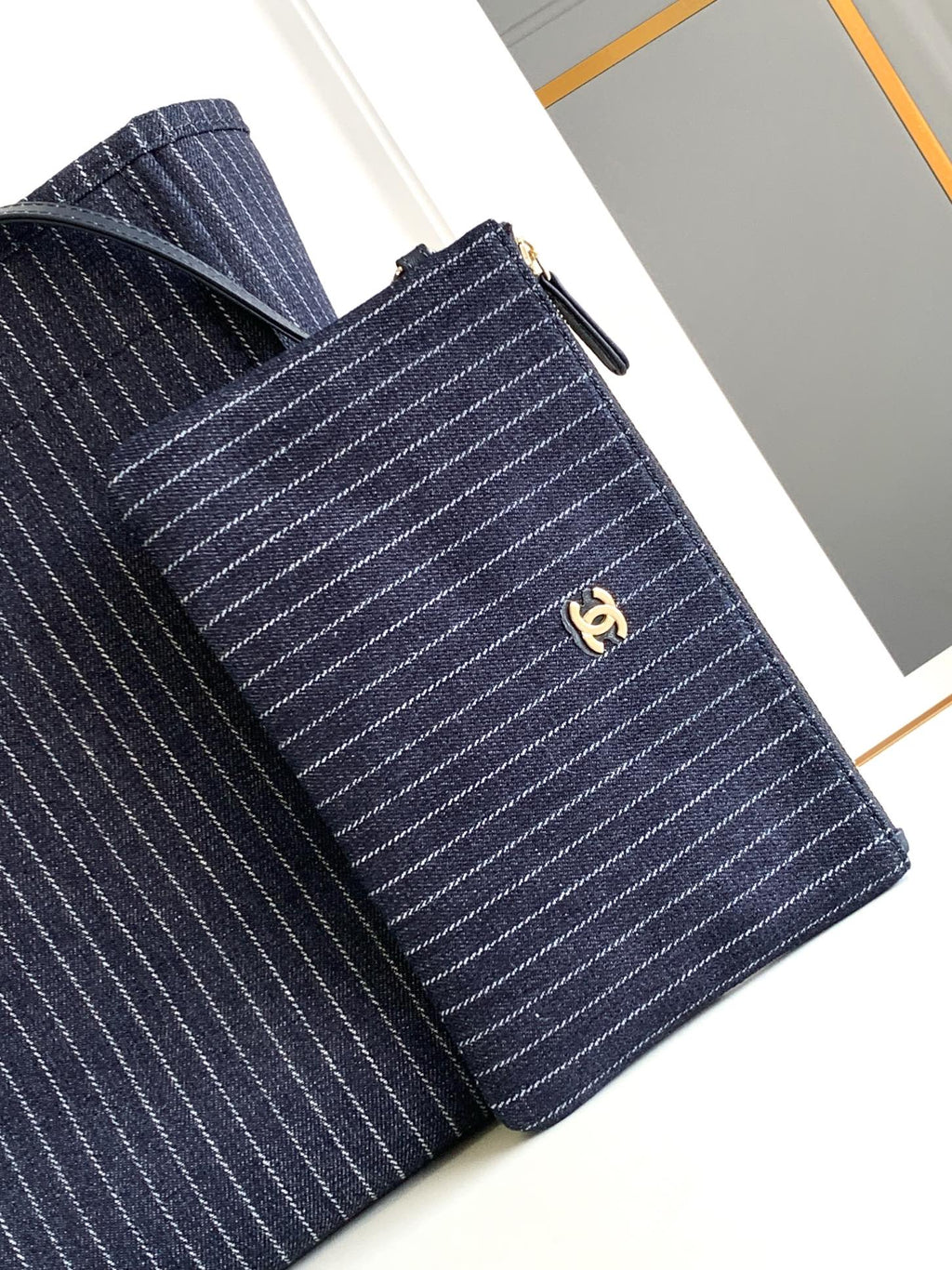 CHANEL 25S TOTE BAG 38 CM IN NAVY BLUE CANVAS