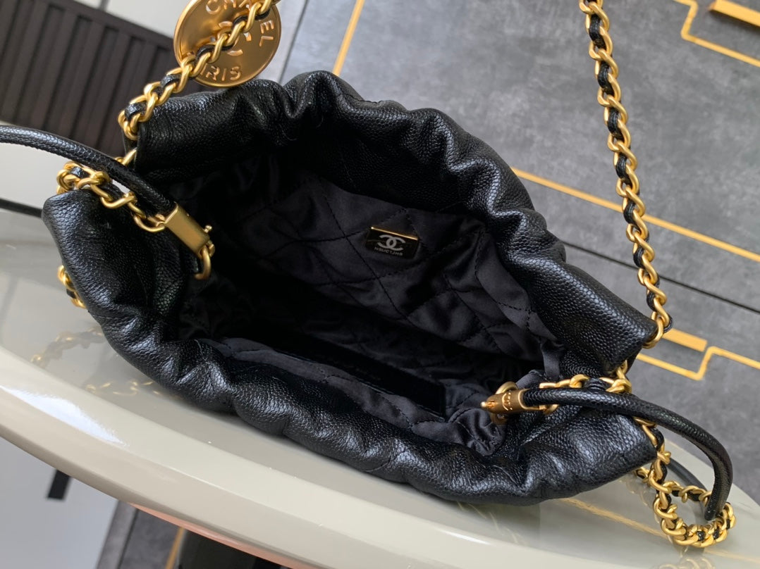 CHANEL BAG 25S 20 CM IN BLACK LAMBSKIN WITH GOLD HARDWARE