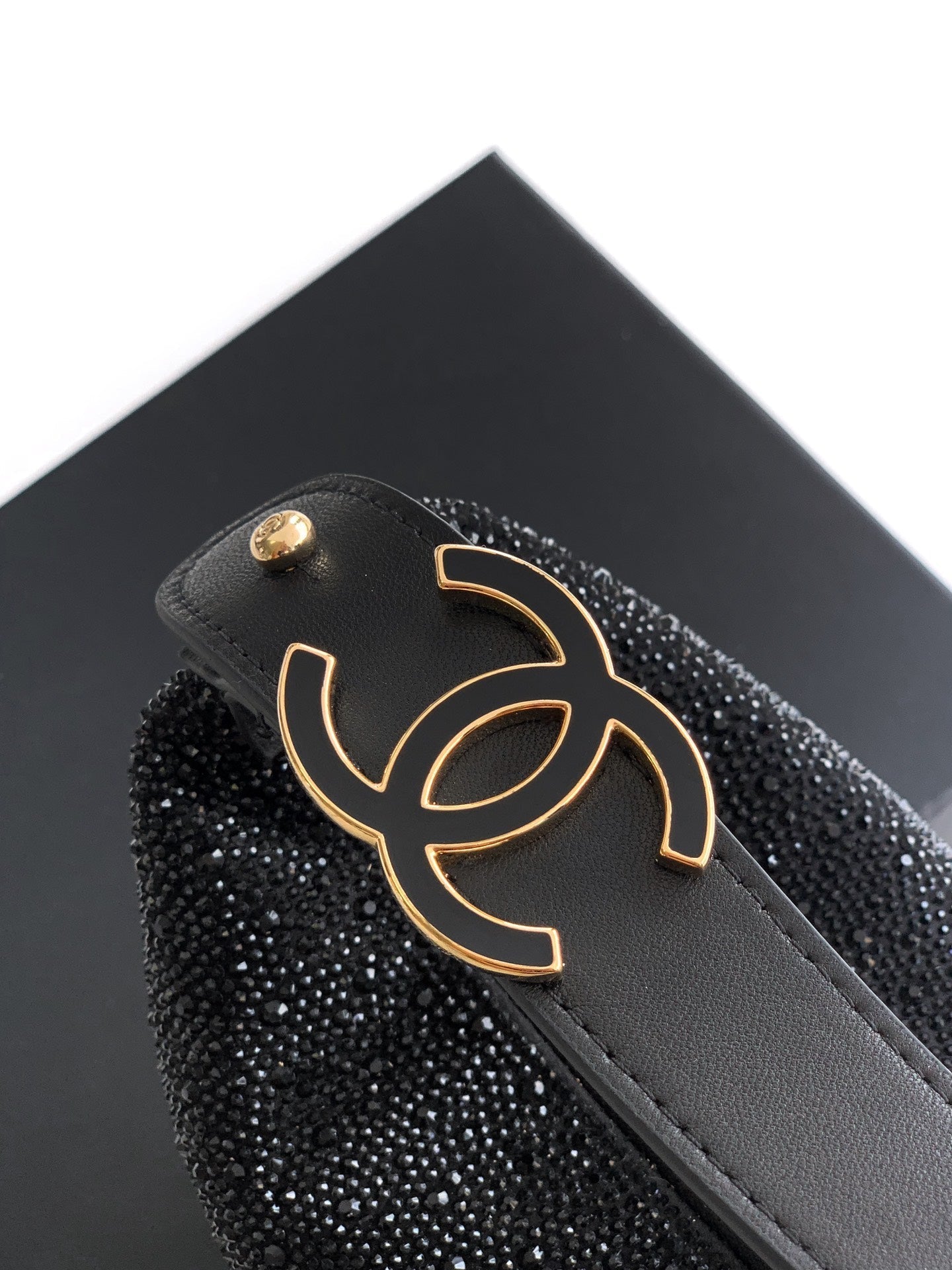 CHANEL 25S SHOPPING BAG 18 CM IN BLACK RHINESTONE-STUDDED