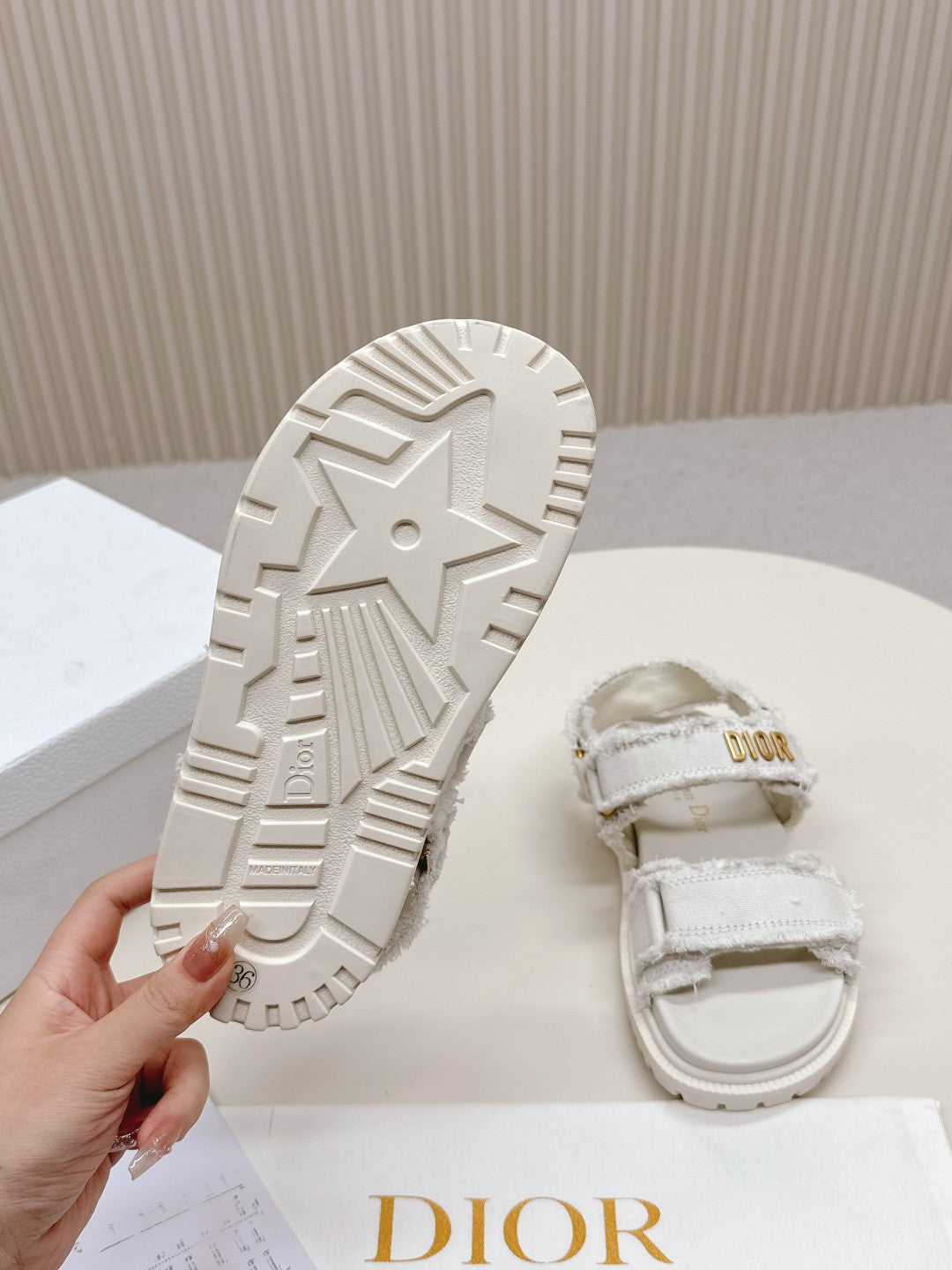 DIOR BACK-STRAP SANDALS 25S IN WHITE DENIM AND CALFSKIN WITH GOLD HARDWARE