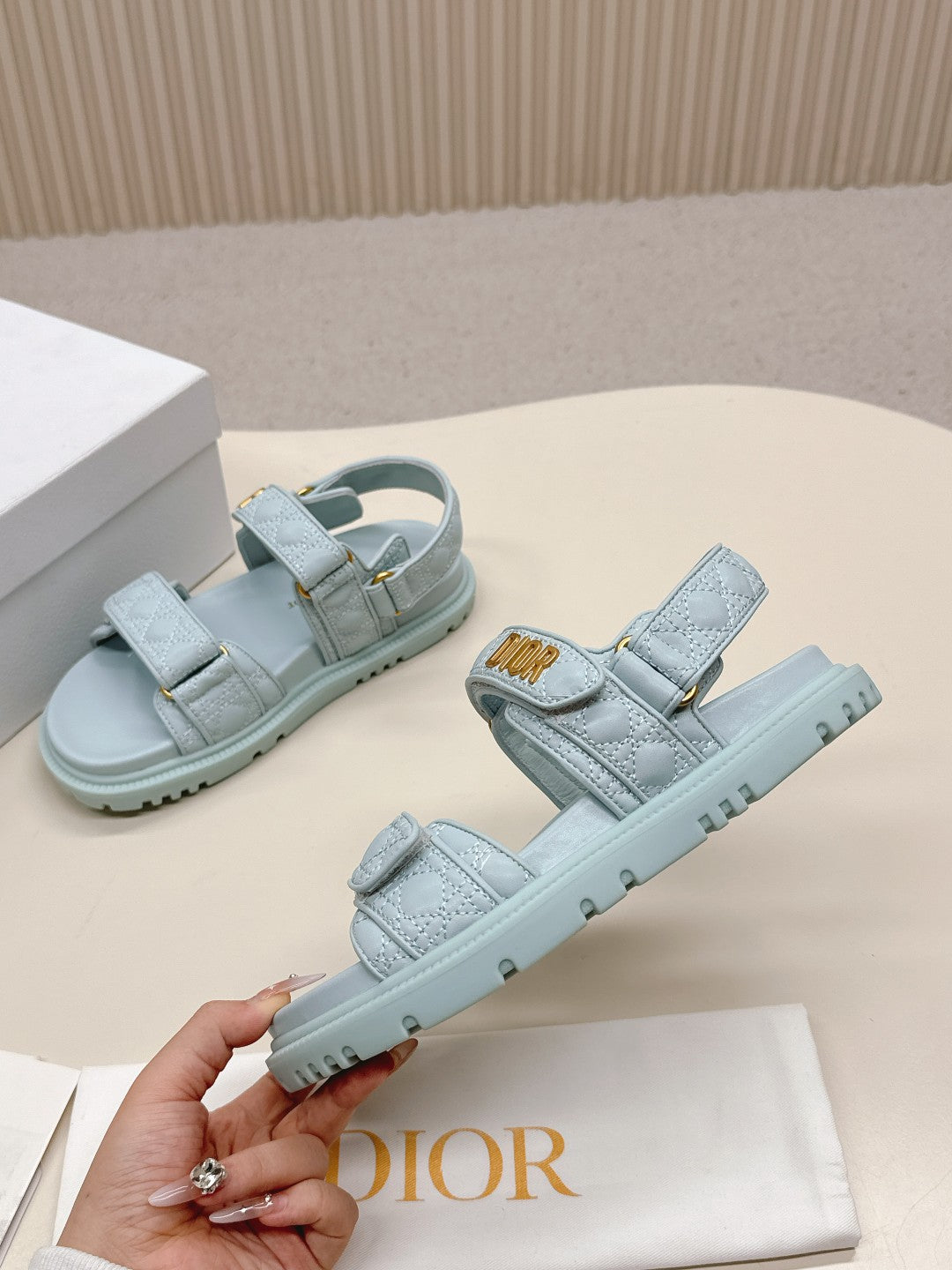DIOR BACK-STRAP SANDALS 25S IN PASTEL BLUE CALFSKIN