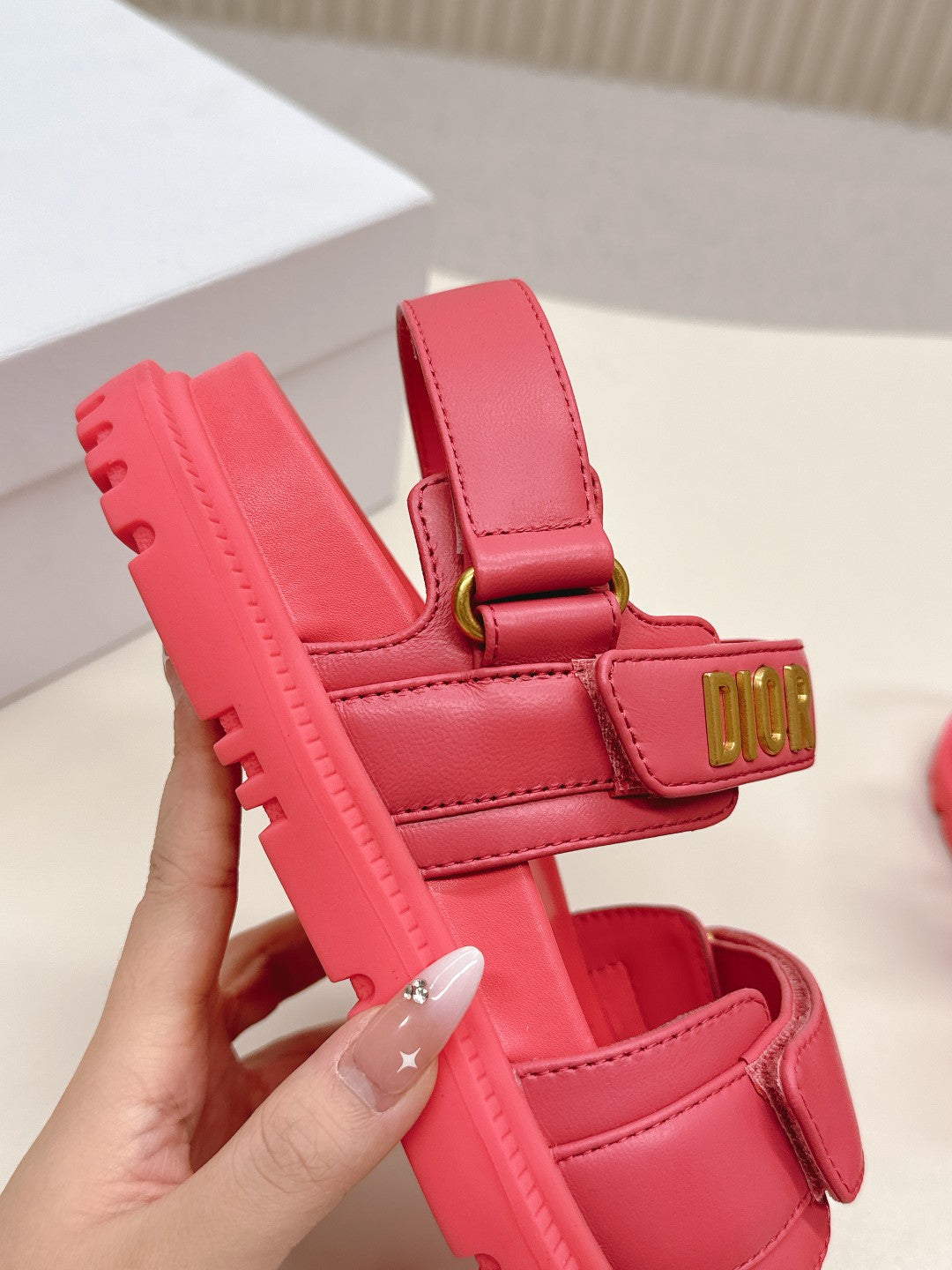 DIOR BACK-STRAP SANDALS 25S IN STRAWBERRY PINK CALFSKIN WITH GOLD HARDWARE