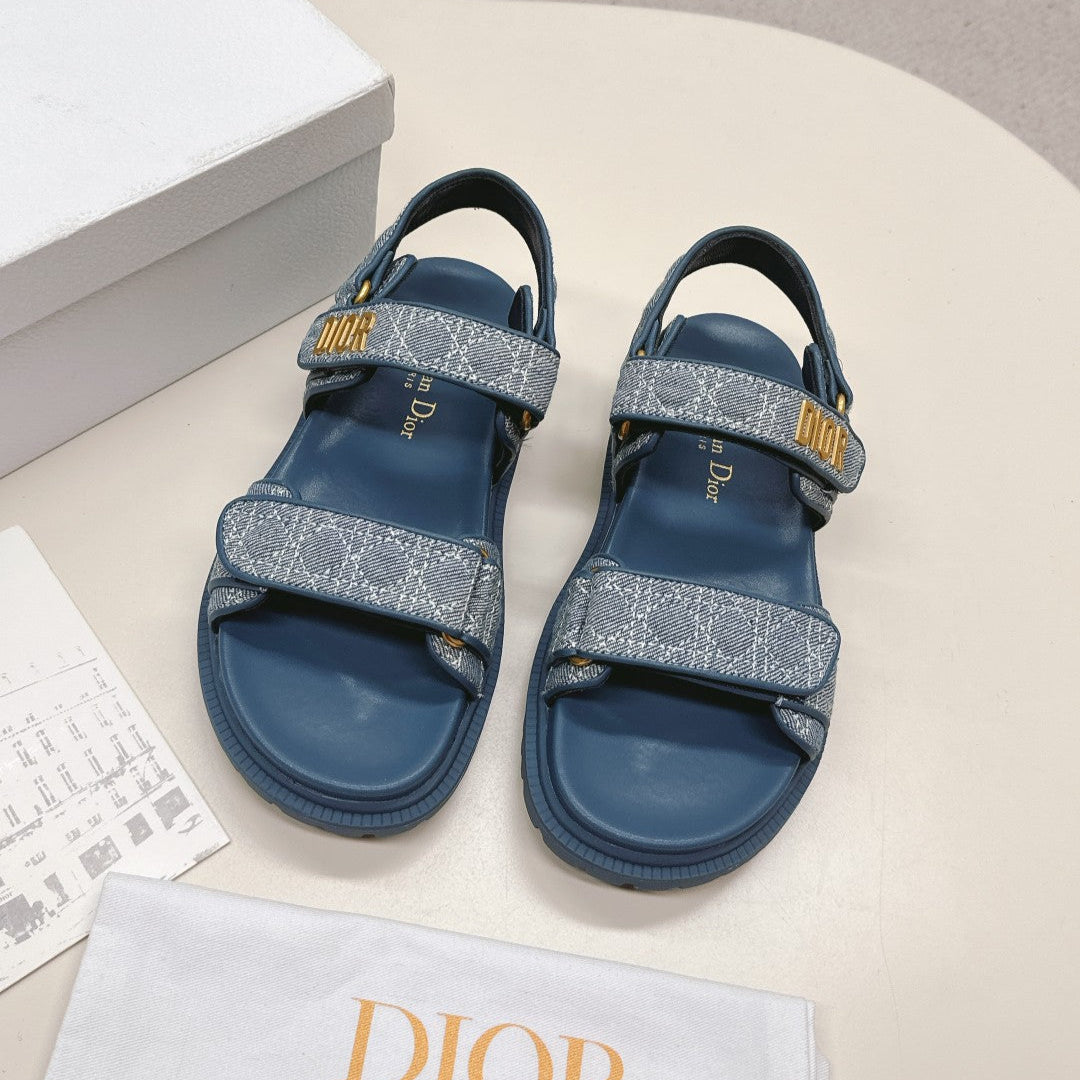 DIOR BACK-STRAP SANDALS 25S IN NAVY BLUE DENIM AND CALFSKIN