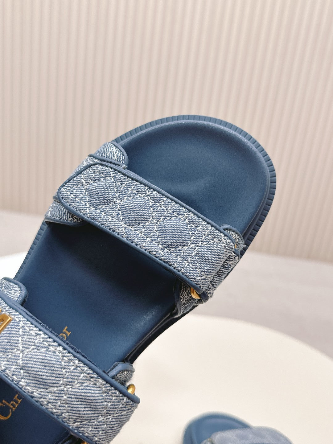 DIOR BACK-STRAP SANDALS 25S IN NAVY BLUE DENIM AND CALFSKIN