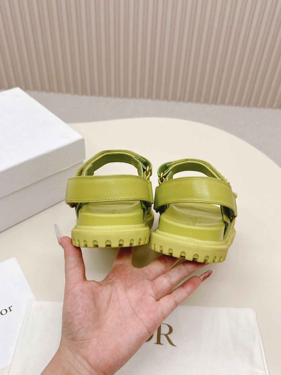 DIOR BACK-STRAP SANDALS 25S IN OLIVE YELLOW CALFSKIN WITH GOLD HARDWARE